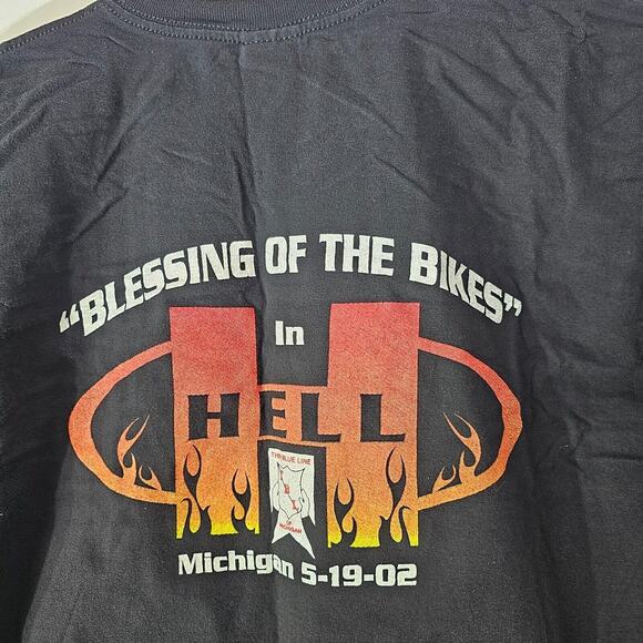 Vtg Y2K 2002 Streetwear Mens XL Bike Blessed In Hell Michigan Spell Out T-Shirt - Picture 7 of 12
